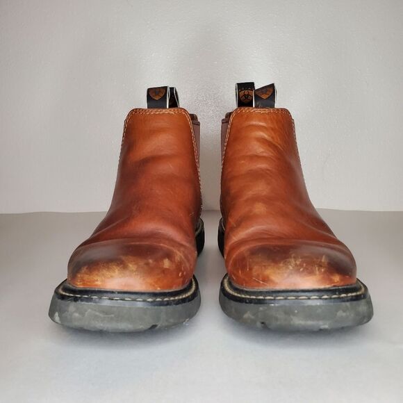 Ariat Men's Pull-On Brown Leather Spot Hog Work Boots Size 8 - Picture 3 of 13